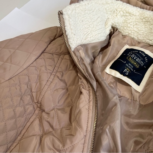 Women's Tan Cavalini Hoodie Jacket Size Petite Small cinched waist front zip - Picture 2 of 4